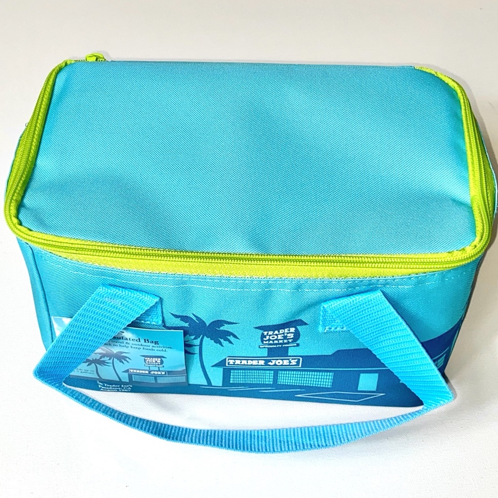 NWT Trader Joe’s Set of 2 MINI BLUE & MINI PEACH Insulated Cooler Bags. - Picture 4 of 10